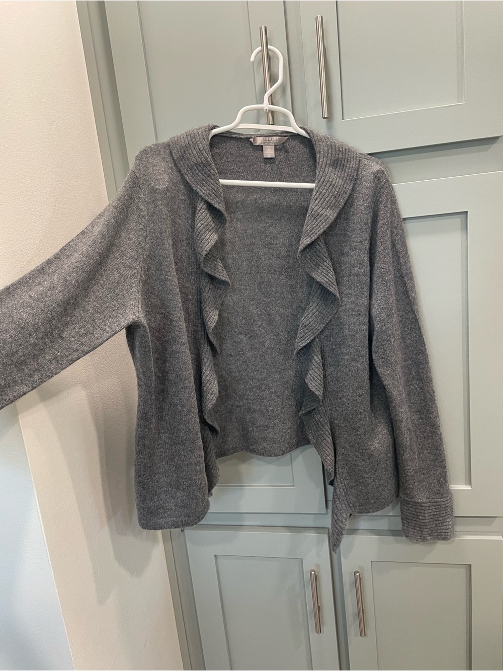 Charter Club cashmere Gray Ruffle-Front Open Cardigan